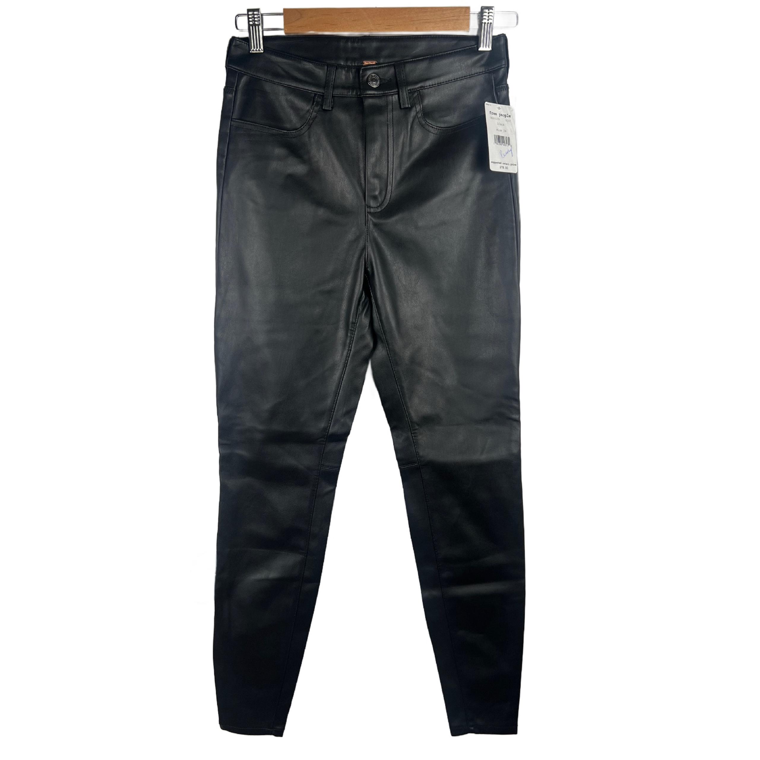 NWT Free People Women’s Vegan High Rise Long & Lean Faux Leather Pants Size 28