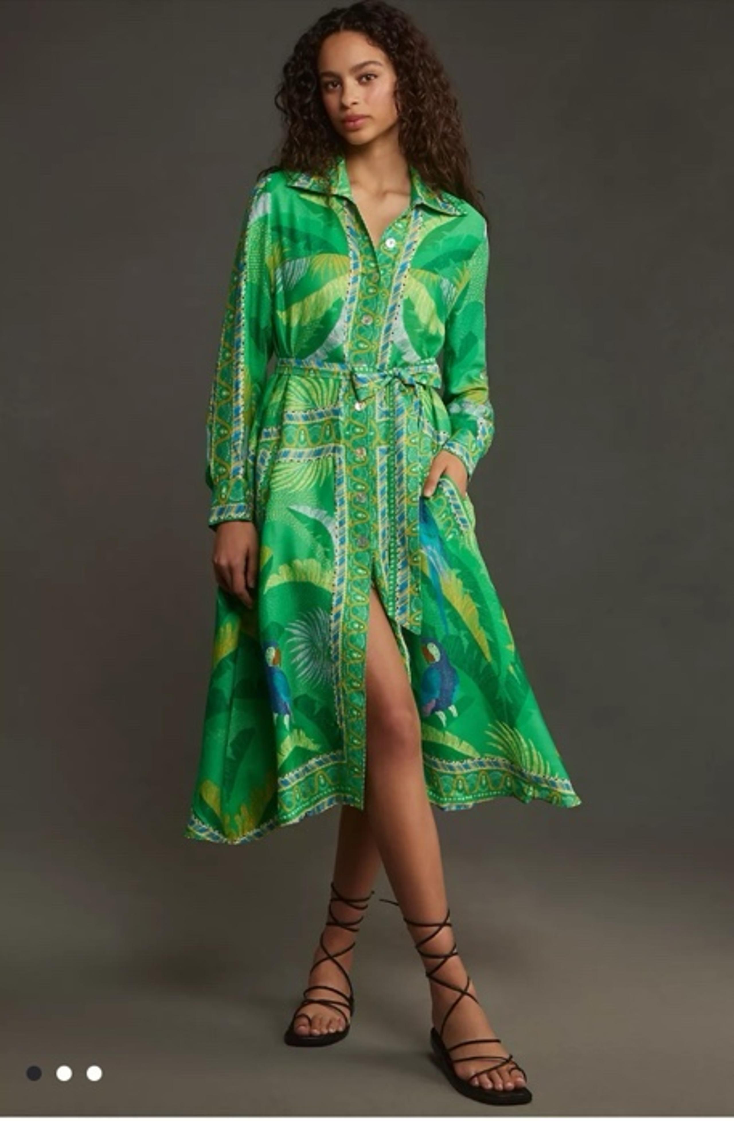 Farm Rio Macaw Scarf Chemise Midi Dress Size XXS- NWOT
