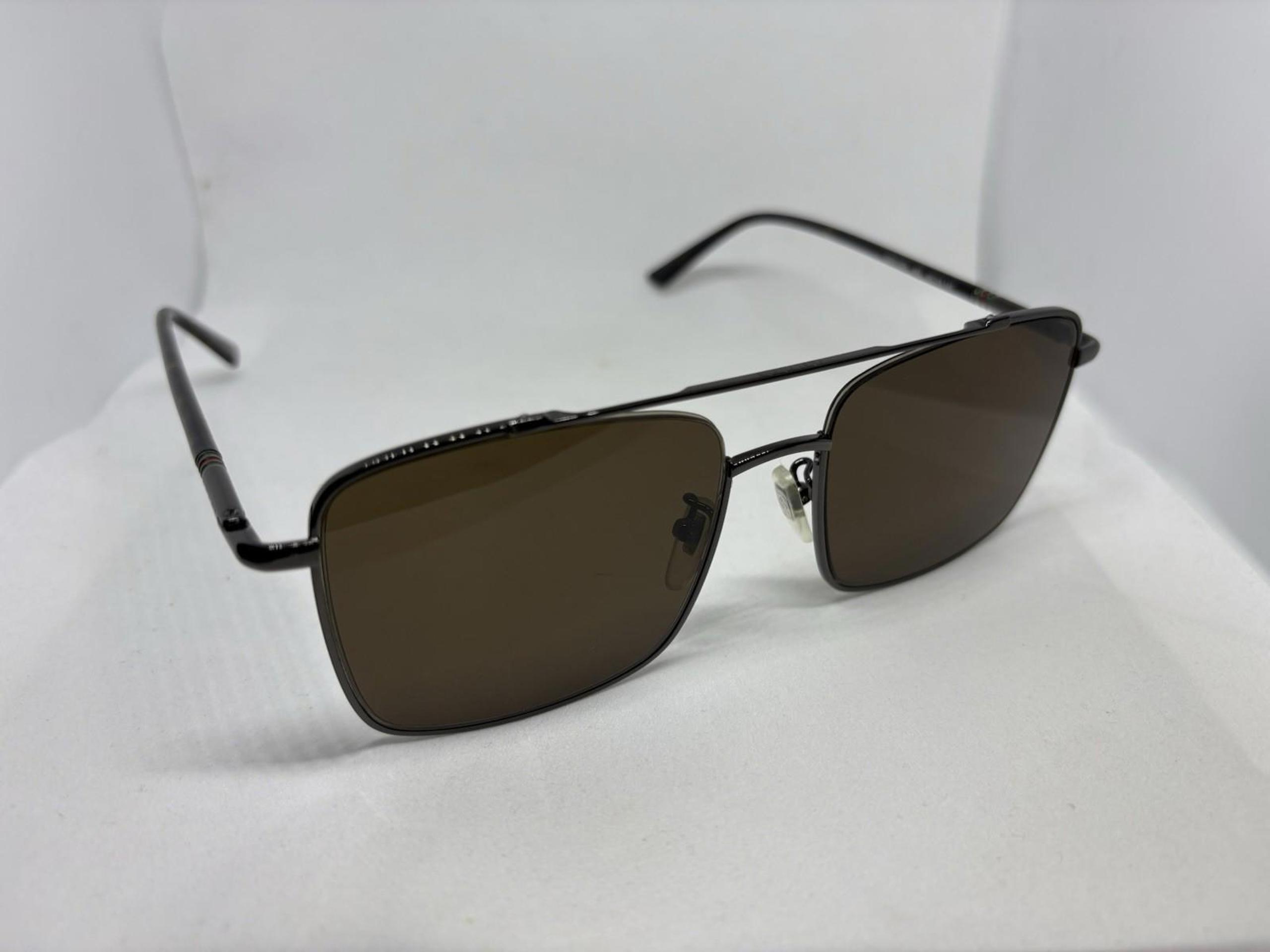Gucci Ruthenium Havana Brown Sunglasses Men Navigator Metal Square GG0610SK