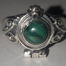 Estate vintage 925 sterling silver malachite poison/pillbox ring signed sz 6.5