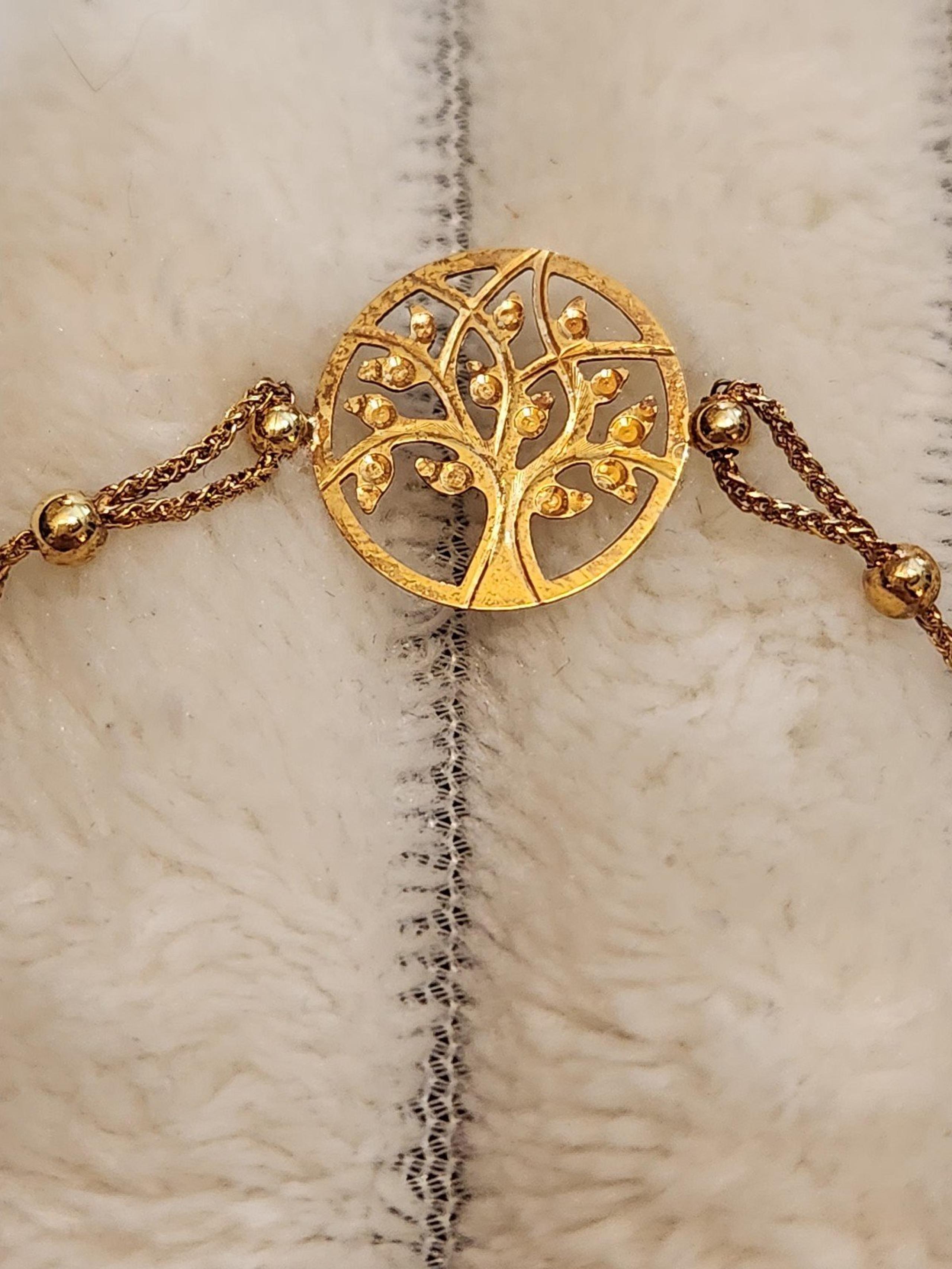 14kt solid yellow gold "Tree of Life" bolo bracelet 9.25"