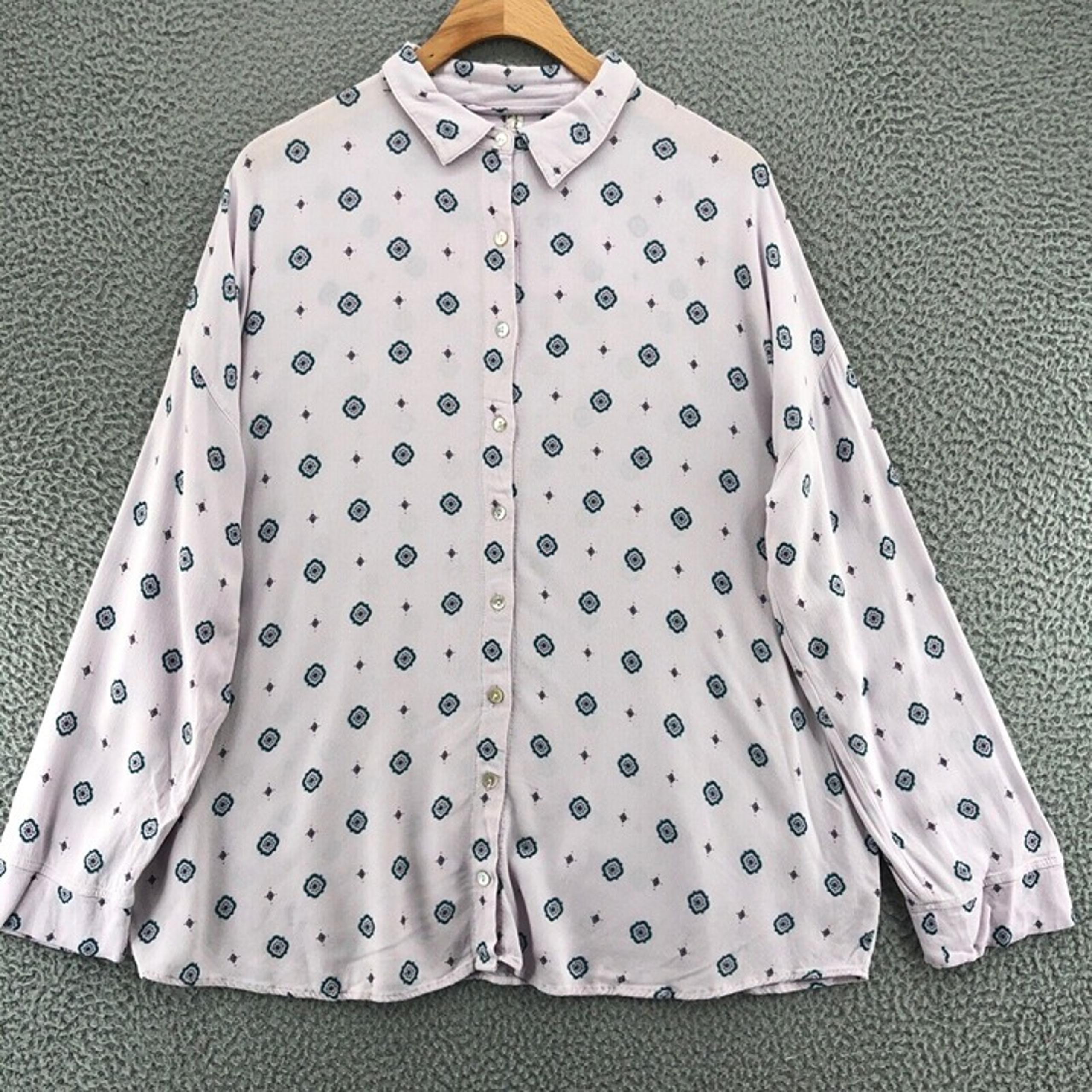 Free People Pajama Top Womens Extra Small Purple Intimately Button Collar Shirt