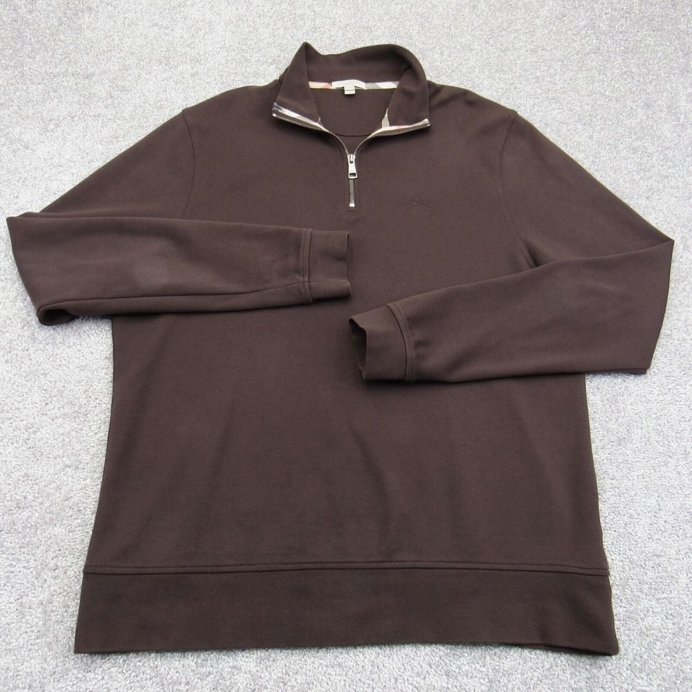 Burberry Brit Sweater Men's 2XL Brown 100% Cotton Logo Long Sleeve Quarter Zip