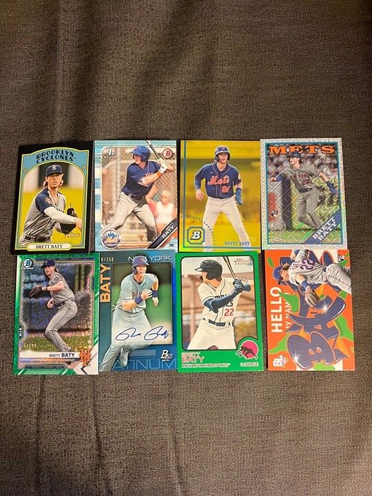 (8) New York Mets Brett Baty Card Lot Including Auto/1st Bowman/Rookie