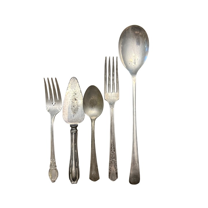 Vintage Sterling Silver & Silverplate Flatware Set Of 5 With WM A. Rogers Forks