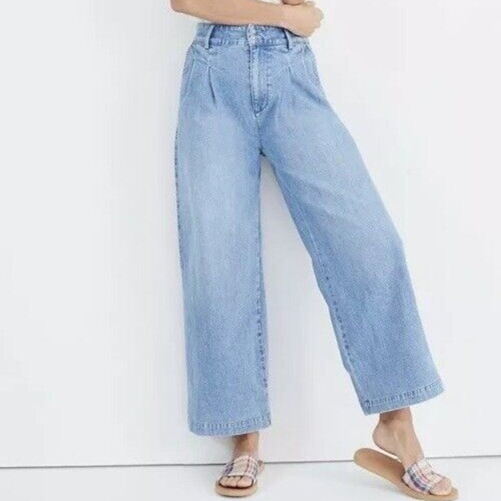 Madewell Pleated High Rise Wide Leg Ankle Length Blue Jeans Size 0