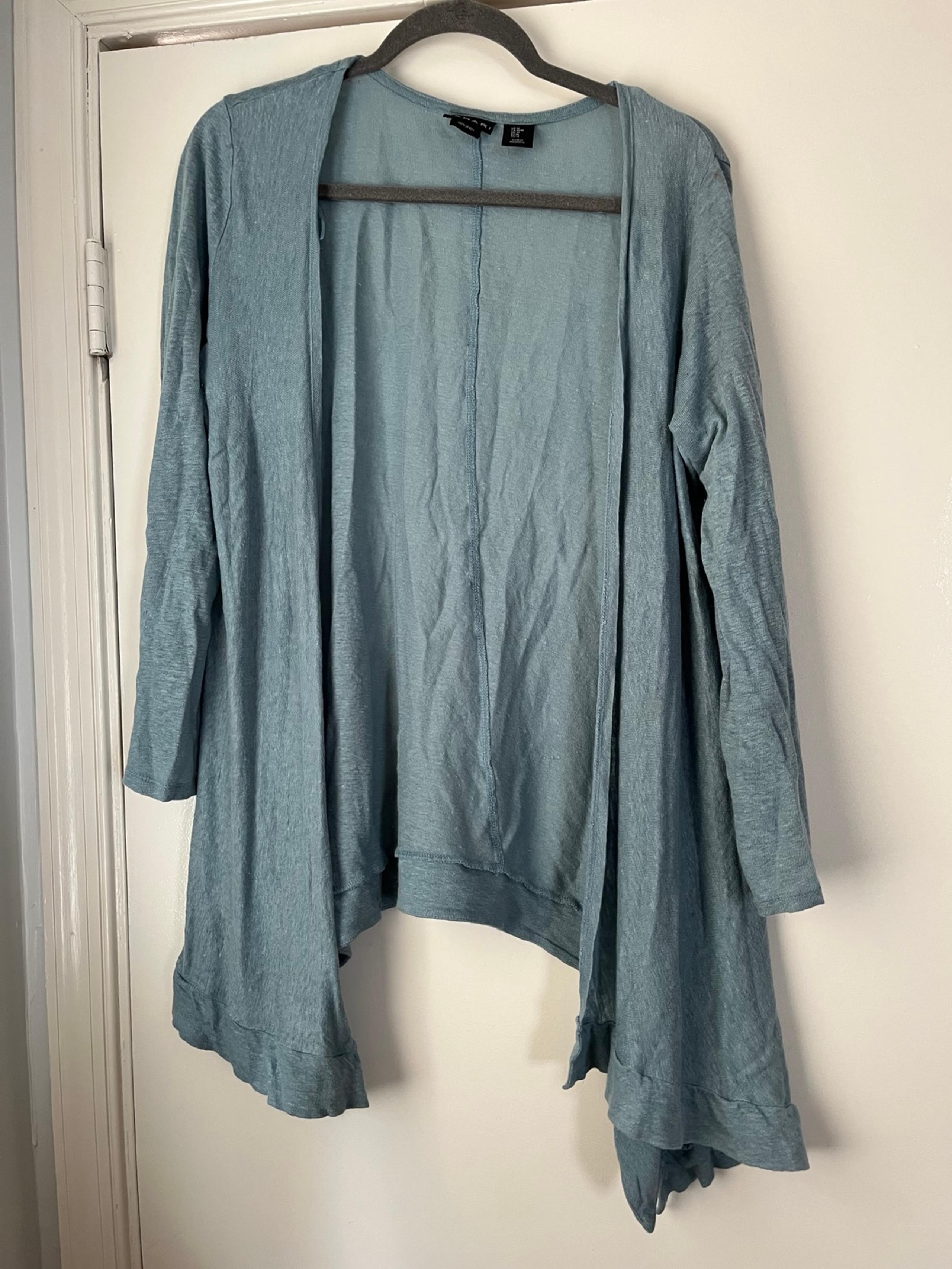 Tahari Women’s 100% Linen Blue Open Front Cardigan Sweater M