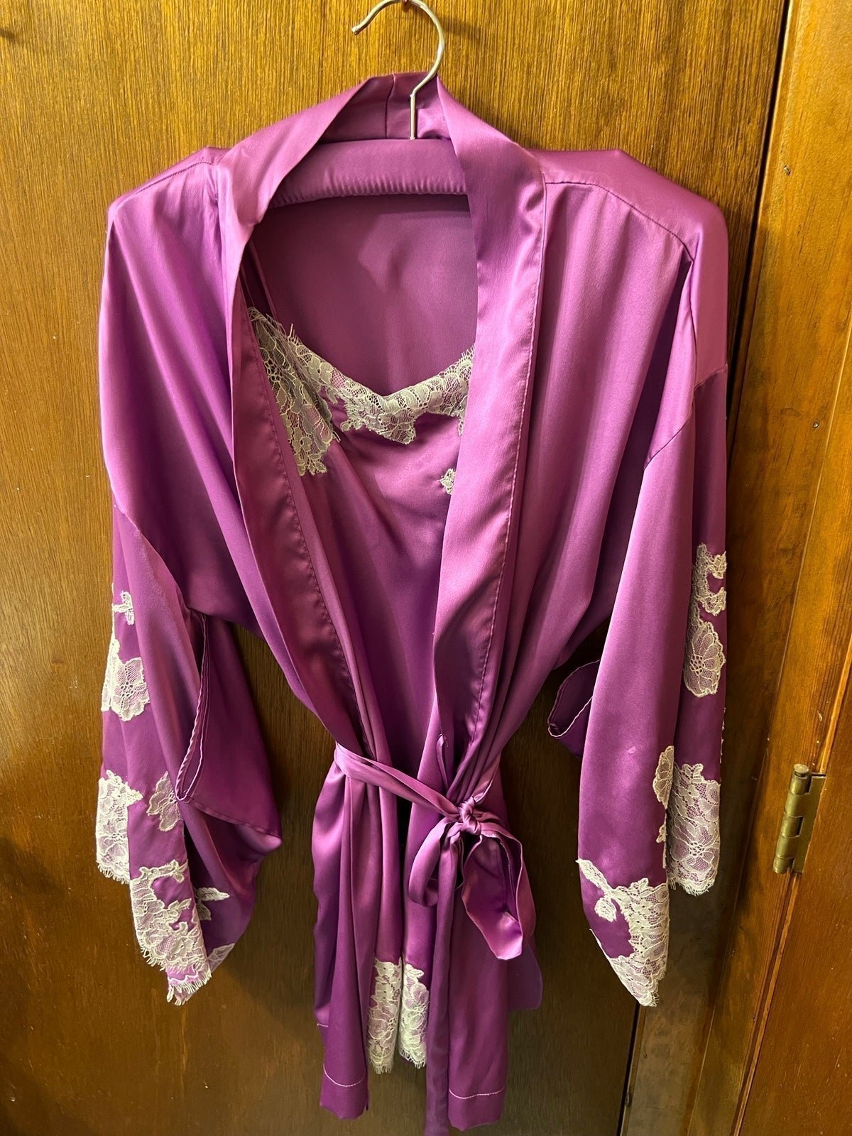 NWOT Purple Victoria’s Secret 3 Piece Lace Robe and Slip Satin Set Size S