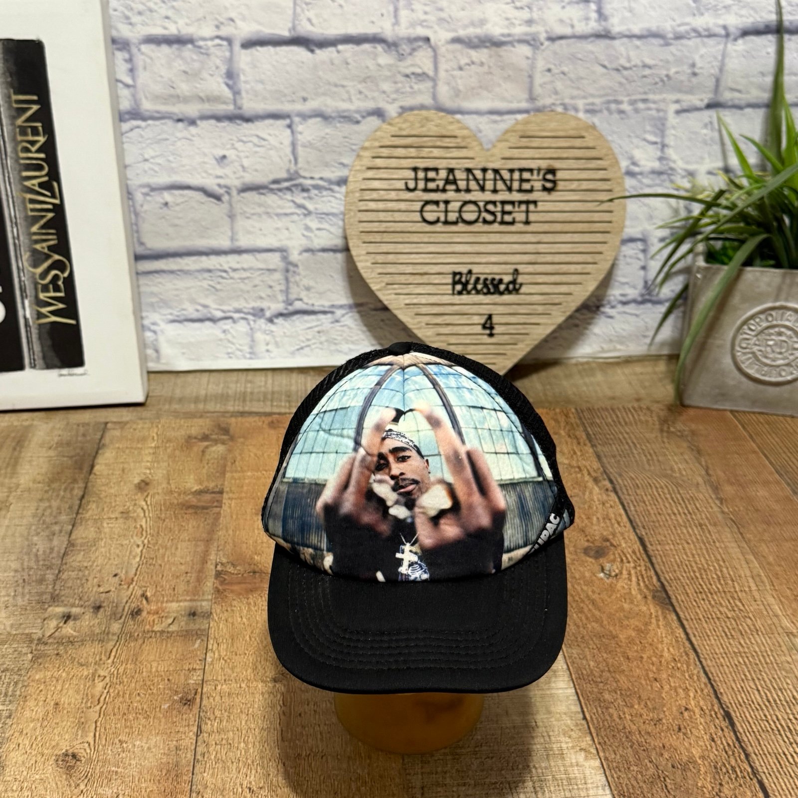 Tupac Shakur Trucker Hat Adjustable Snap Back, Mesh, Black One size Excellent