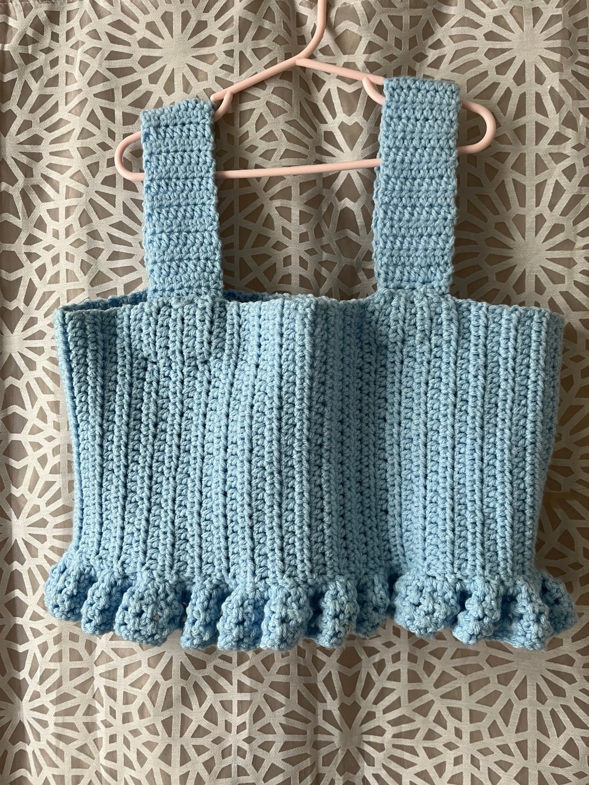 Blue crochet ruffle top