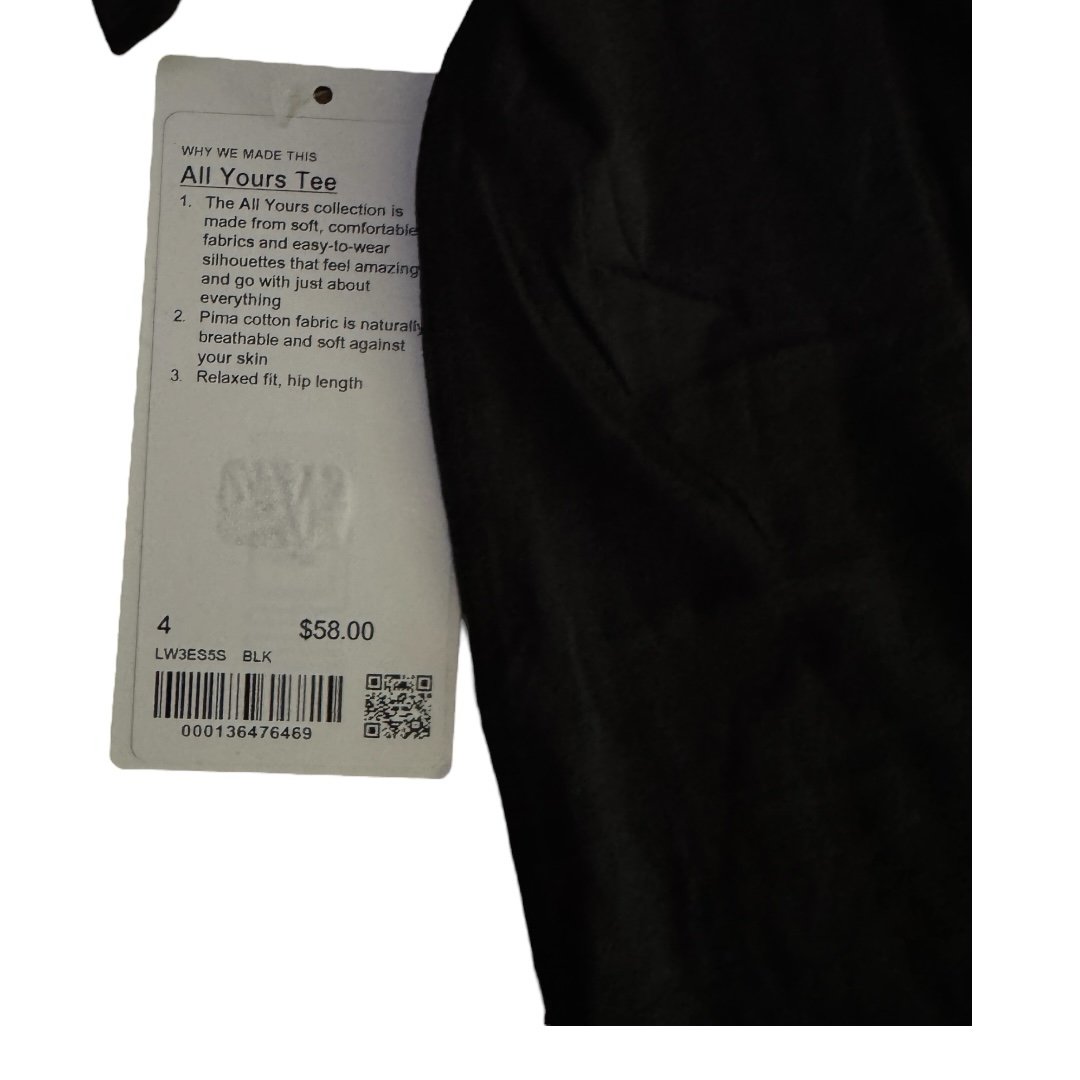 Lululemon All Yours Cotton Tee, Black, Size 4, NWT T-shirts