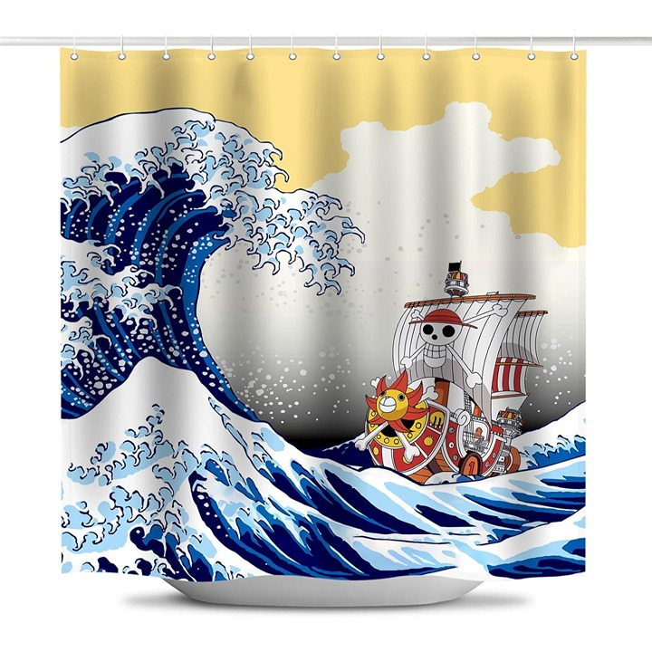 Anime Shower Curtain Thousand Sunny Oda's Art Ukiyo-e for Bathroom Decor