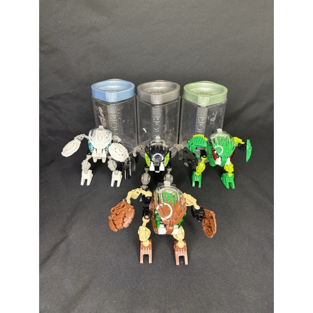 LEGO BIONICLE Bohrok Lot Of 4 White Green Black Canisters 8565 8564 8560 8561