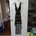 Vintage Va Va Voom Mixed Print Hi-Low Gold Accent Strap Draped Front Dress Sz S