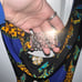 Vintage Va Va Voom Mixed Print Hi-Low Gold Accent Strap Draped Front Dress Sz S
