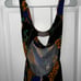 Vintage Va Va Voom Mixed Print Hi-Low Gold Accent Strap Draped Front Dress Sz S