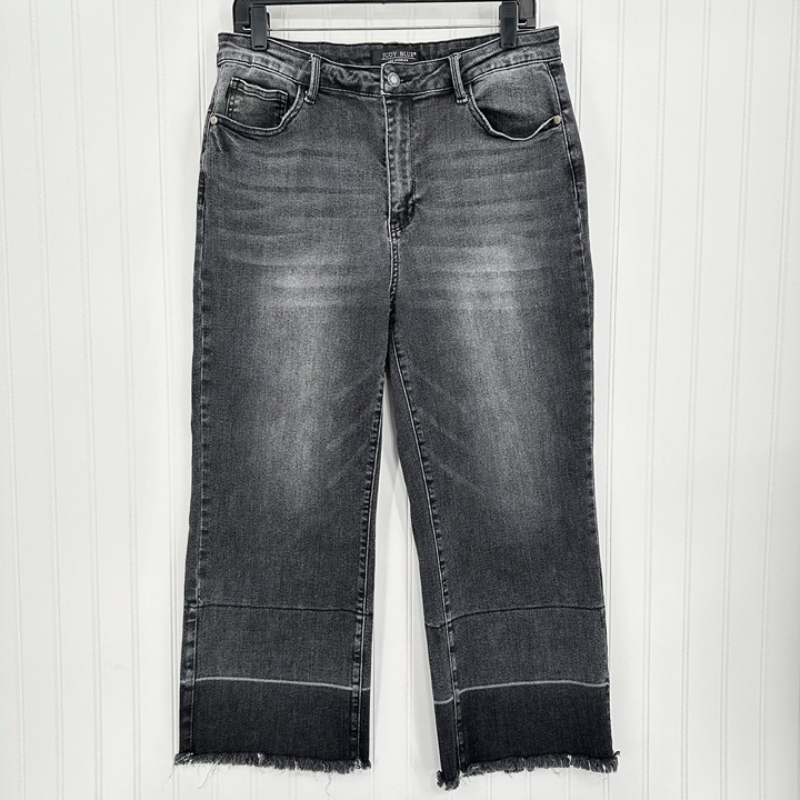 Judy Blue Jeans Womens 13 31 Wide Leg Crop High Rise Gray Denim Boho Grunge EUC