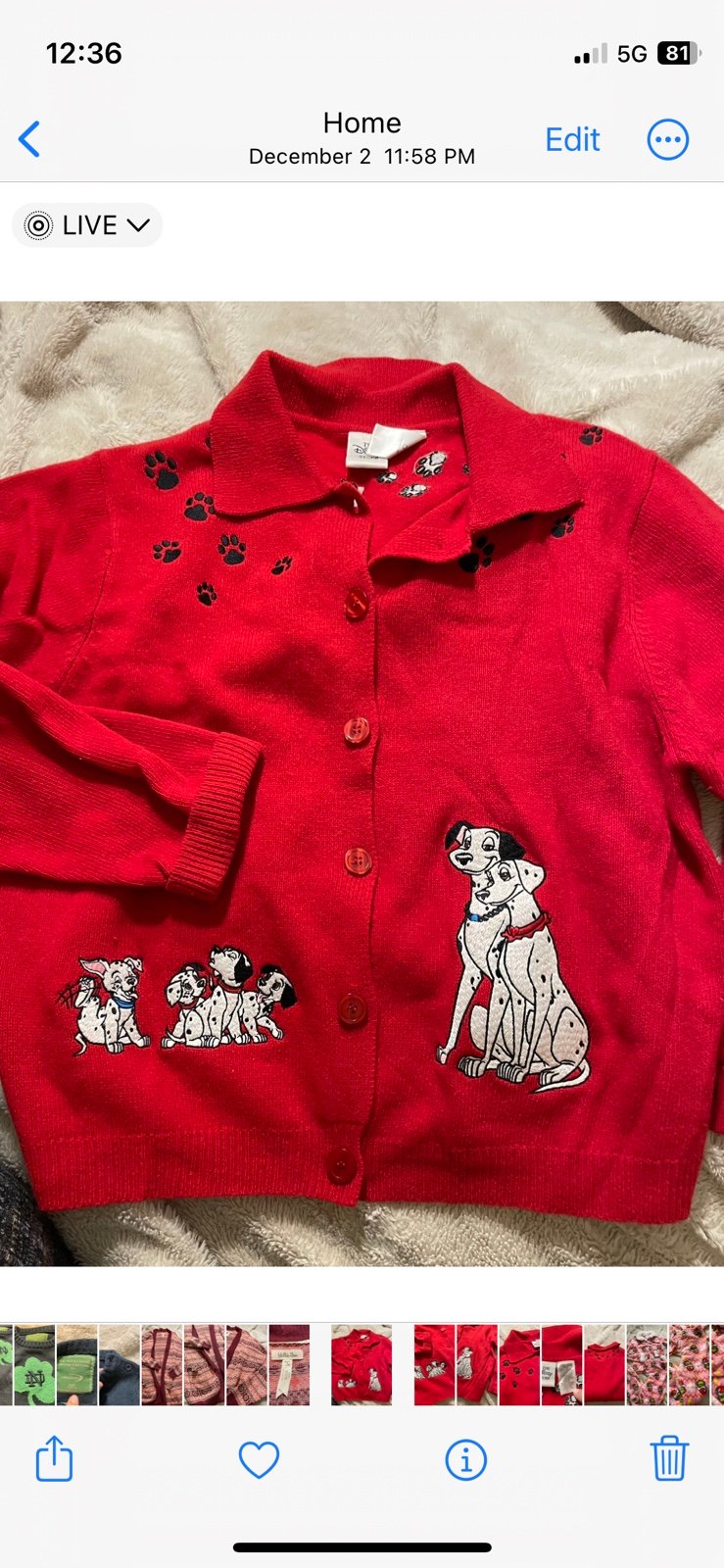 Vintage The Disney Store 101 Dalmatians Embroidered Wool Cardigan
