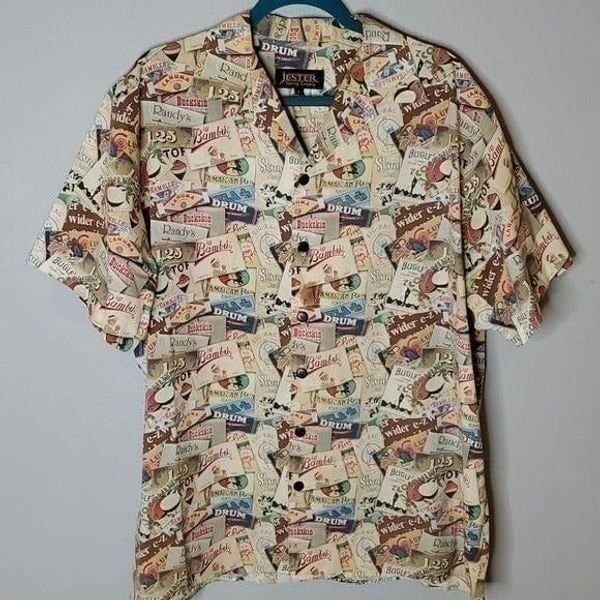 Jester Men's L RARE Conversation Smoking Rolling Papers Logo Casual Shirt Y2K
