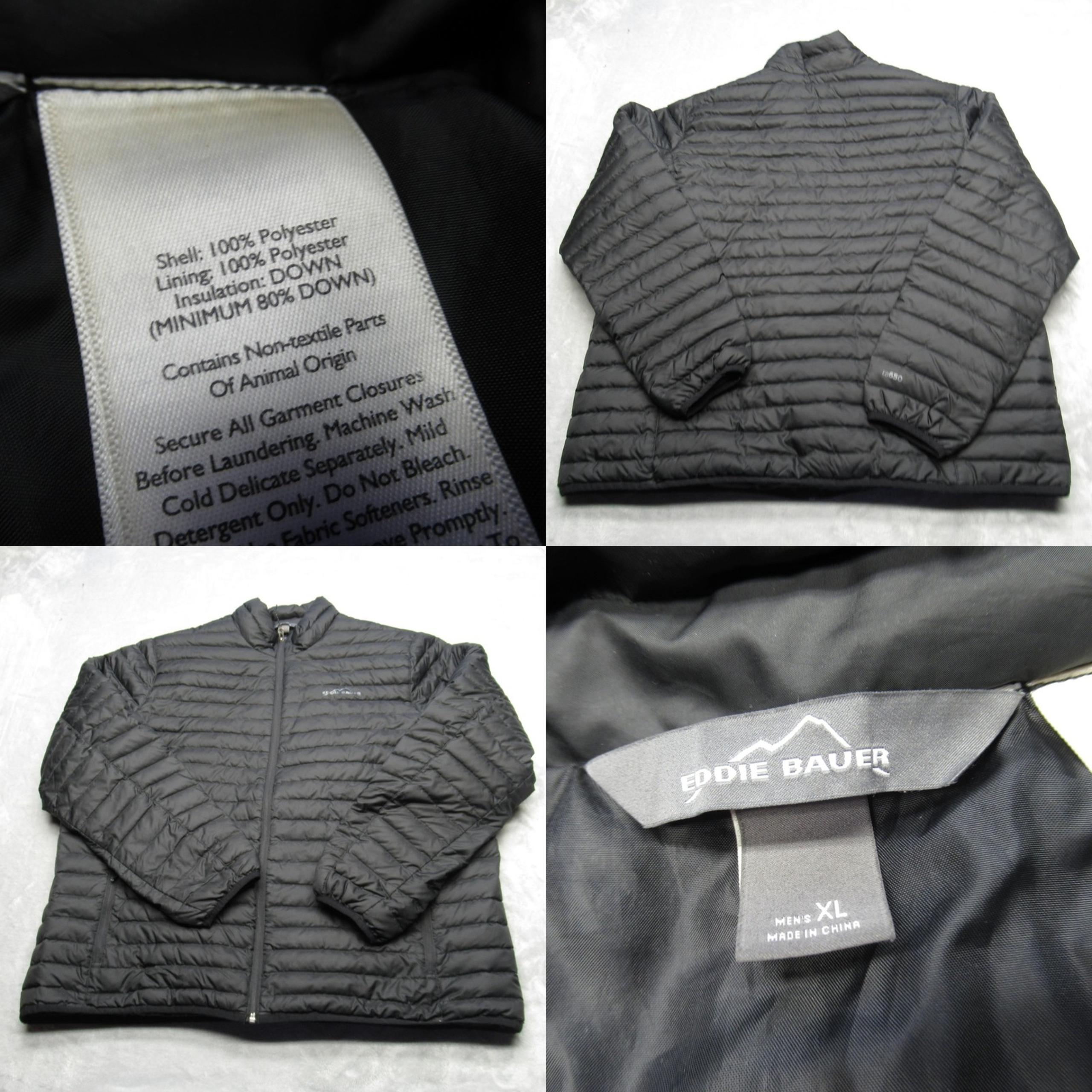 Eddie Bauer Down Jacket Mens XL Black 650 Fill Pockets Full Zip Quilted Puffer