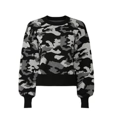 Marissa Webb Camo Sweater Black Grey Cropped Streetwear Urban, Size XS Oversized