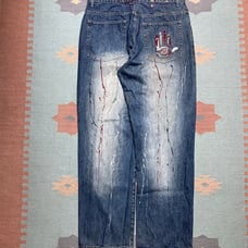 Y2K baggy jeans miskeen embroidered paint faded southpole wide leg skater 36x34