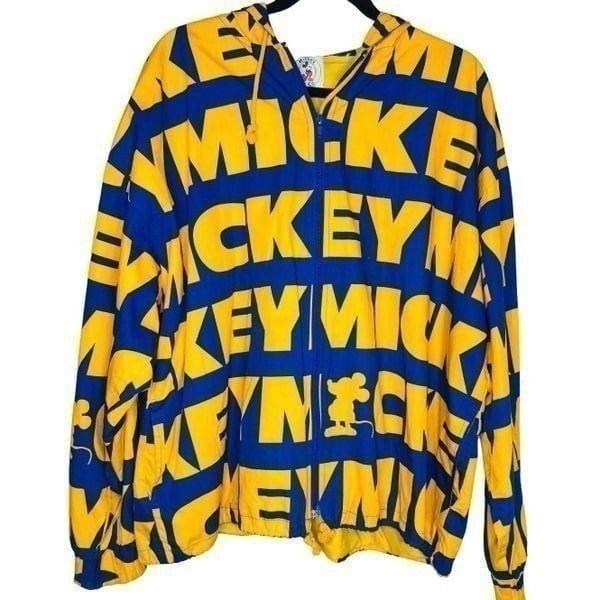 Mickey & Co Vintage 1990's Mickey Mouse Blue/Yellow Full Zip Hoodie Jacket Windb