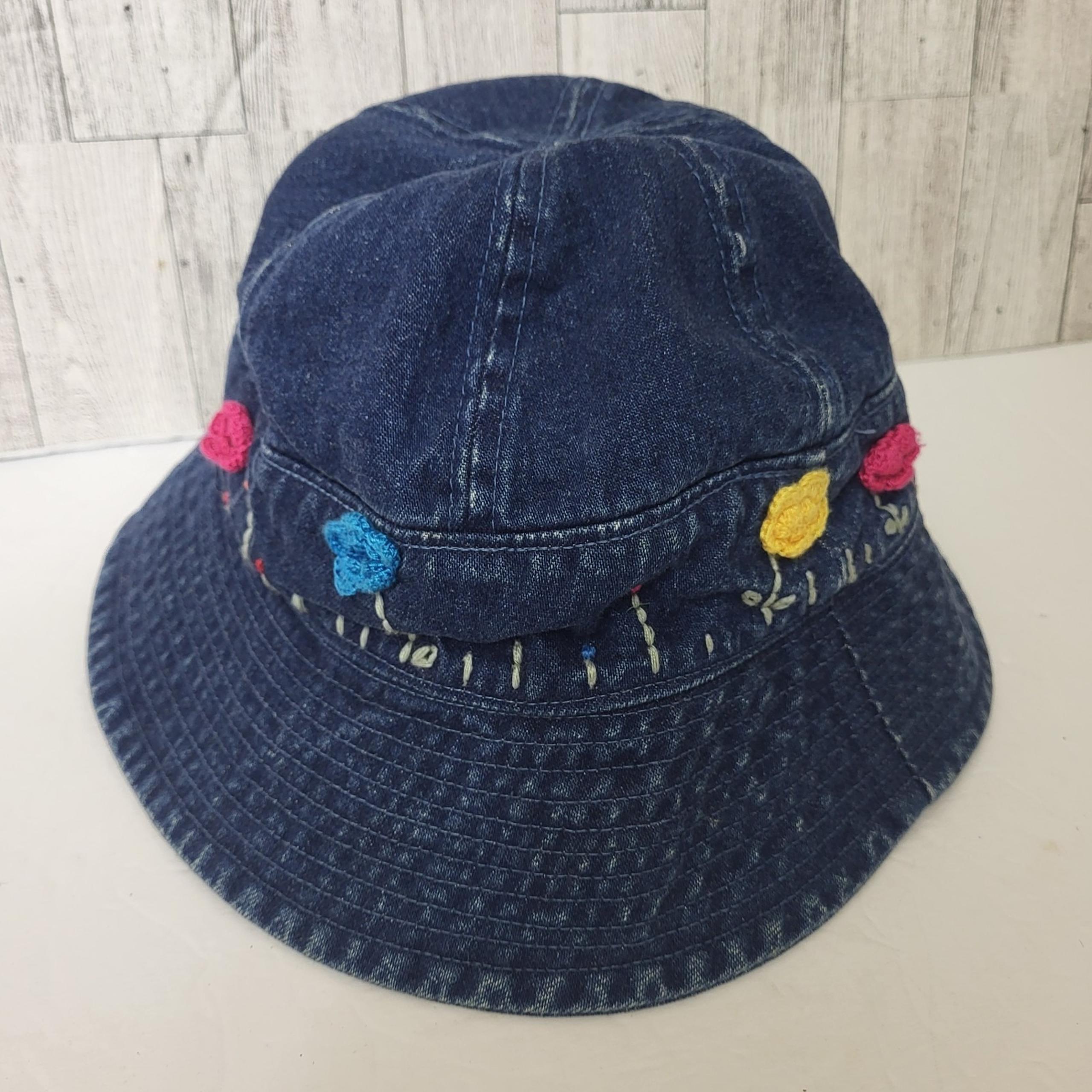Vintage Gap Bucket Hat Blue Denim Embroidered Flowers Size Medium Y2K