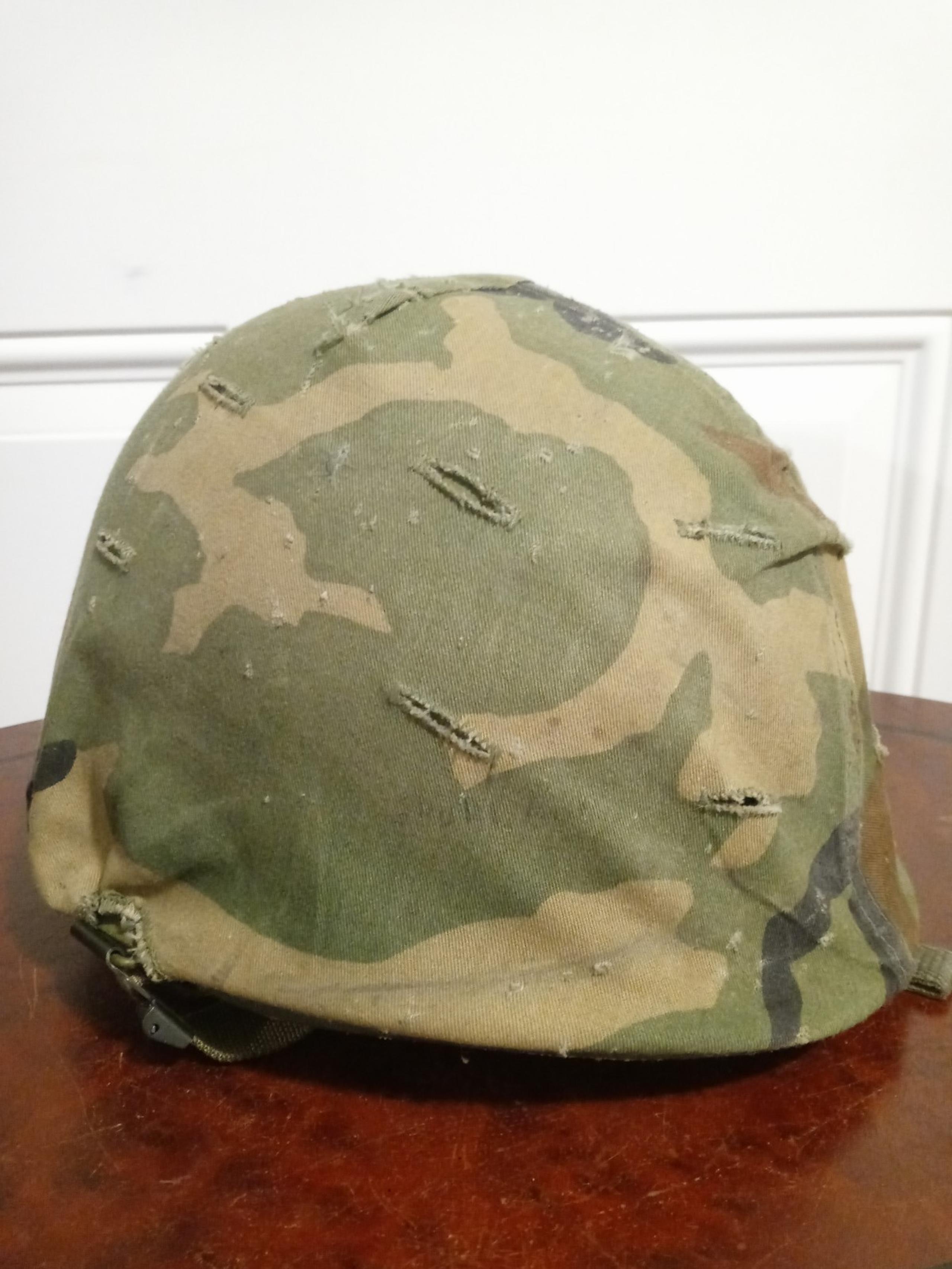 1980s US Army M1 Combat Helmet with liner and Woodland Camo Cover