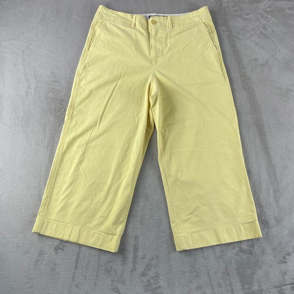 Polo Ralph Lauren Chino Cropped Pants Women 14 Yellow Twill Wide Leg Preppy