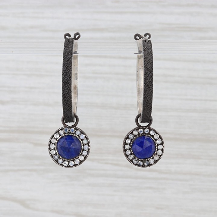 New Nina Wynn Hoop Earrings Sterling Silver Lapis Lazuli Moonstone Charms