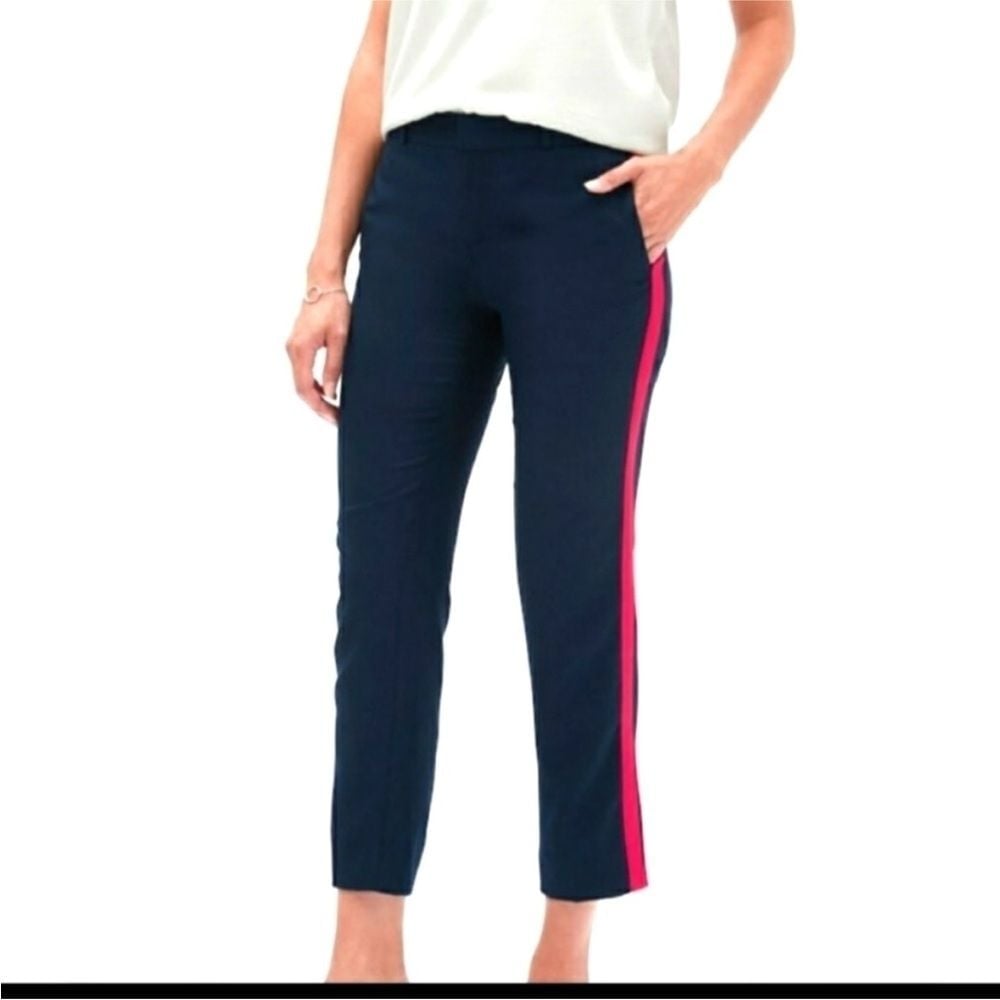 Banana Republic Avery Pants Navy Blue Red Stripe Size 2P PETITE