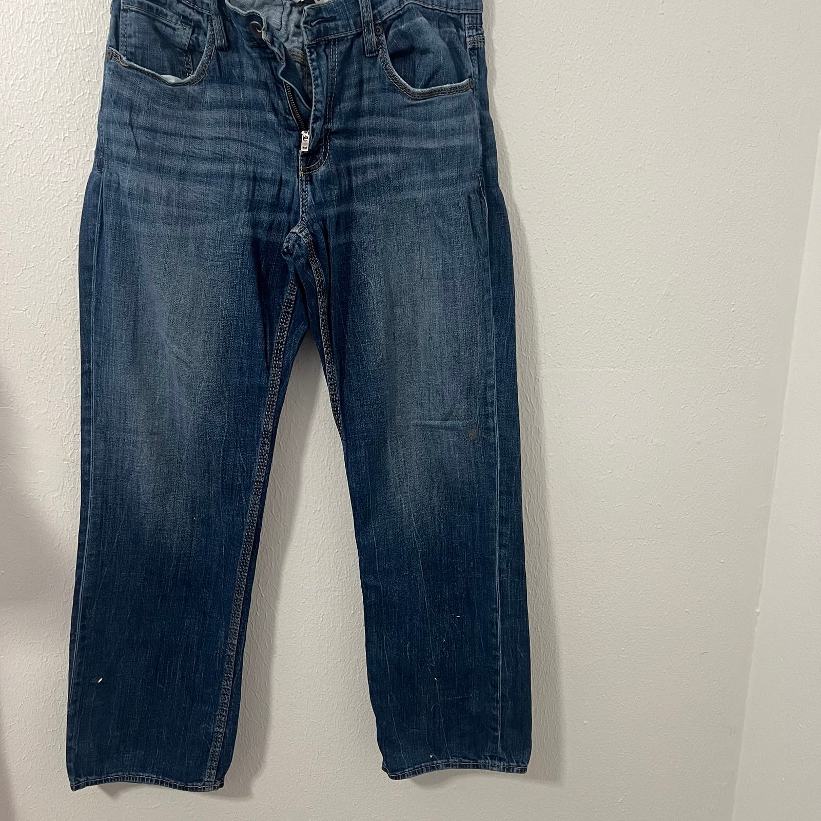 BKE Jake Bootleg Jeans Mens Size 34R Dark Wash Distressed Denim Everyday