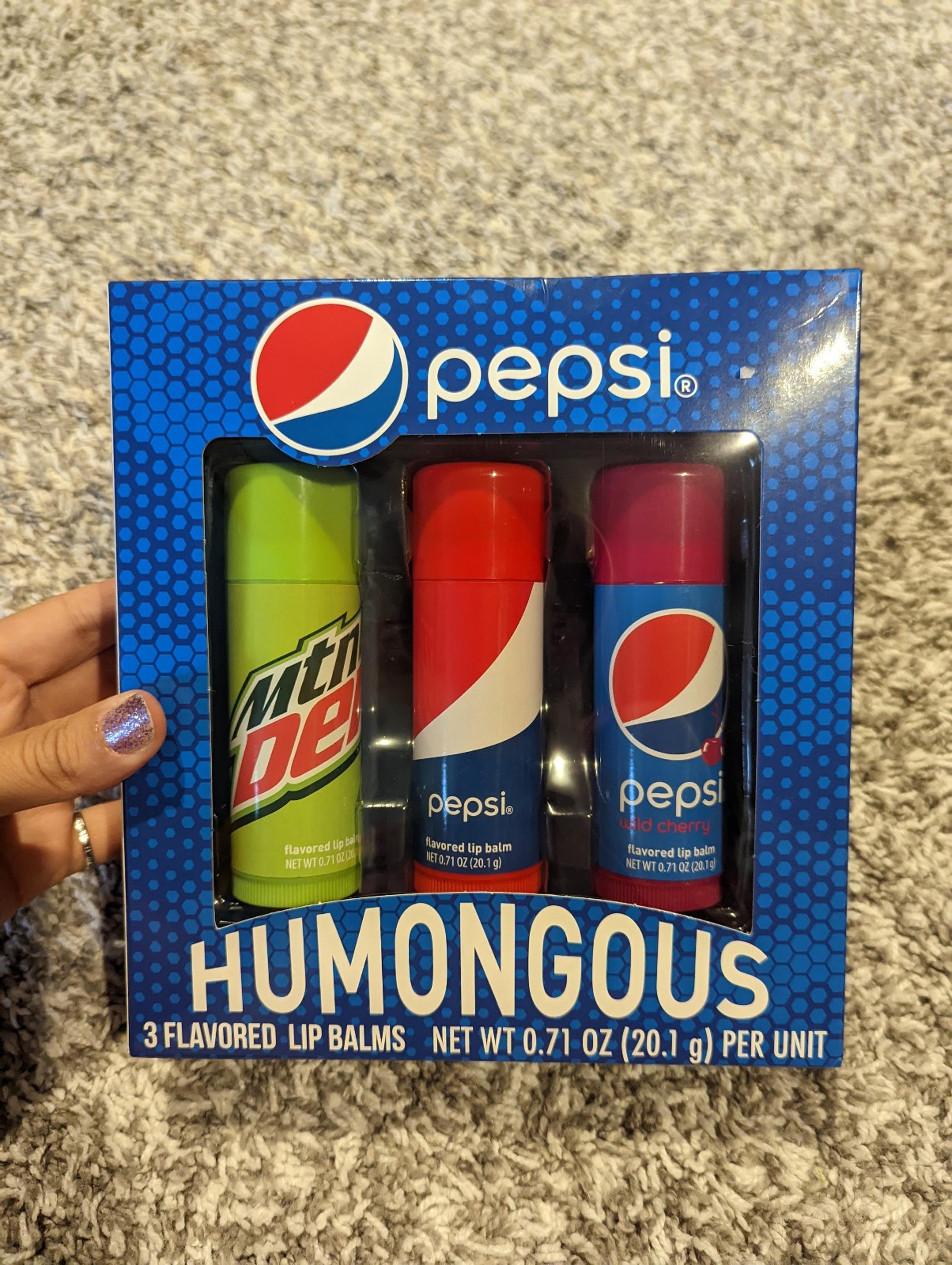 3 Pepsi Humongous Lip Balms Set Mountain Dew Wild Cherry Pepsi & Pepsi NEW