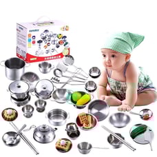 25Pcs Mini Kitchen Utensils Toys Set for Kids Girl Stainless Steel Kitchen