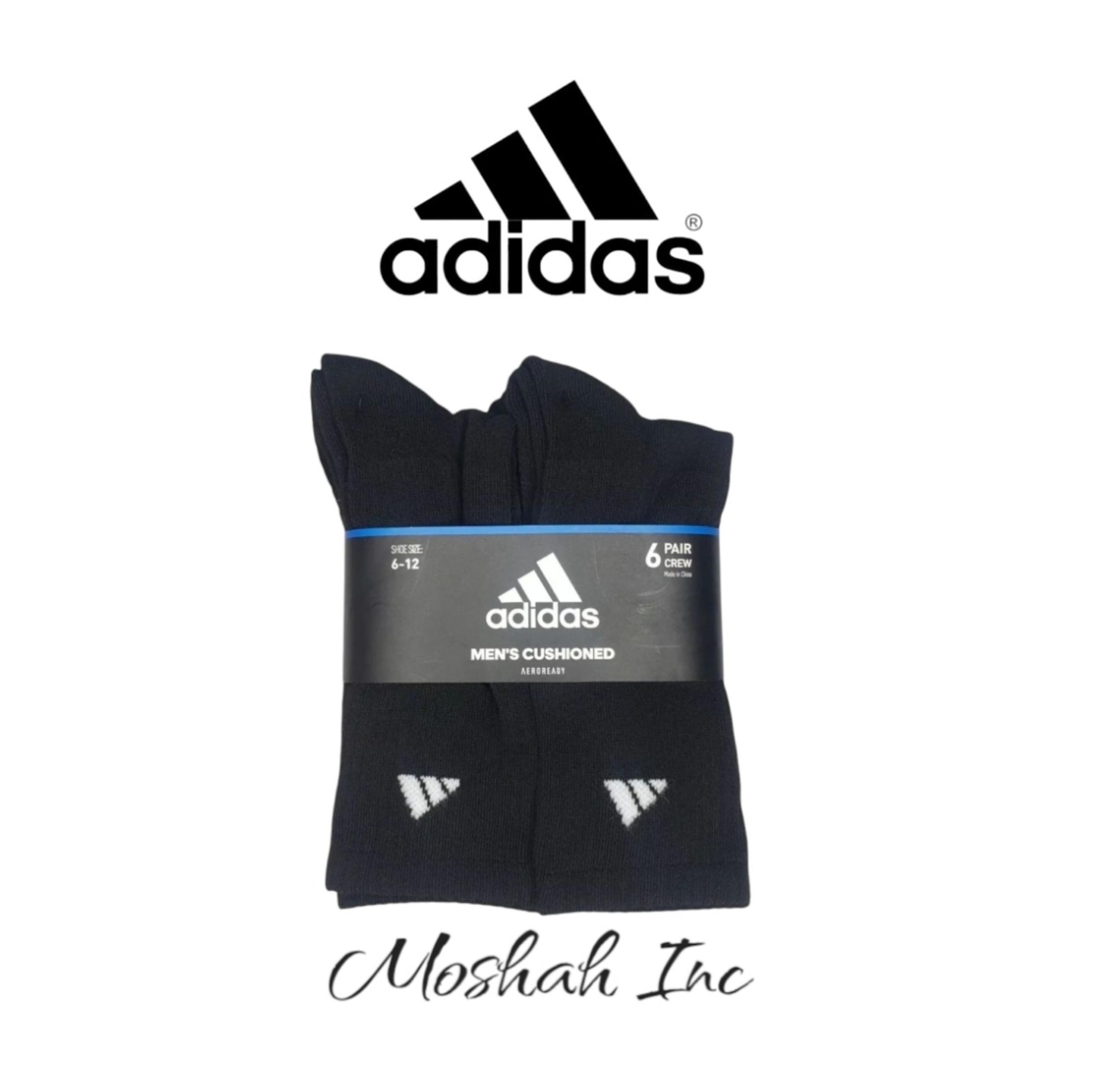 Adidas Athletic Men’s Cushioned 6 Pair Crew Socks Black/White- 6 Pack Aeroready