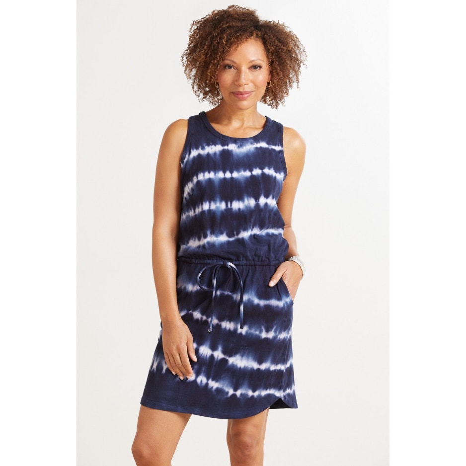 SUNDRY x EVEREVE NWT The Weekender Racerback Dress in Navy Tie Dye // XS