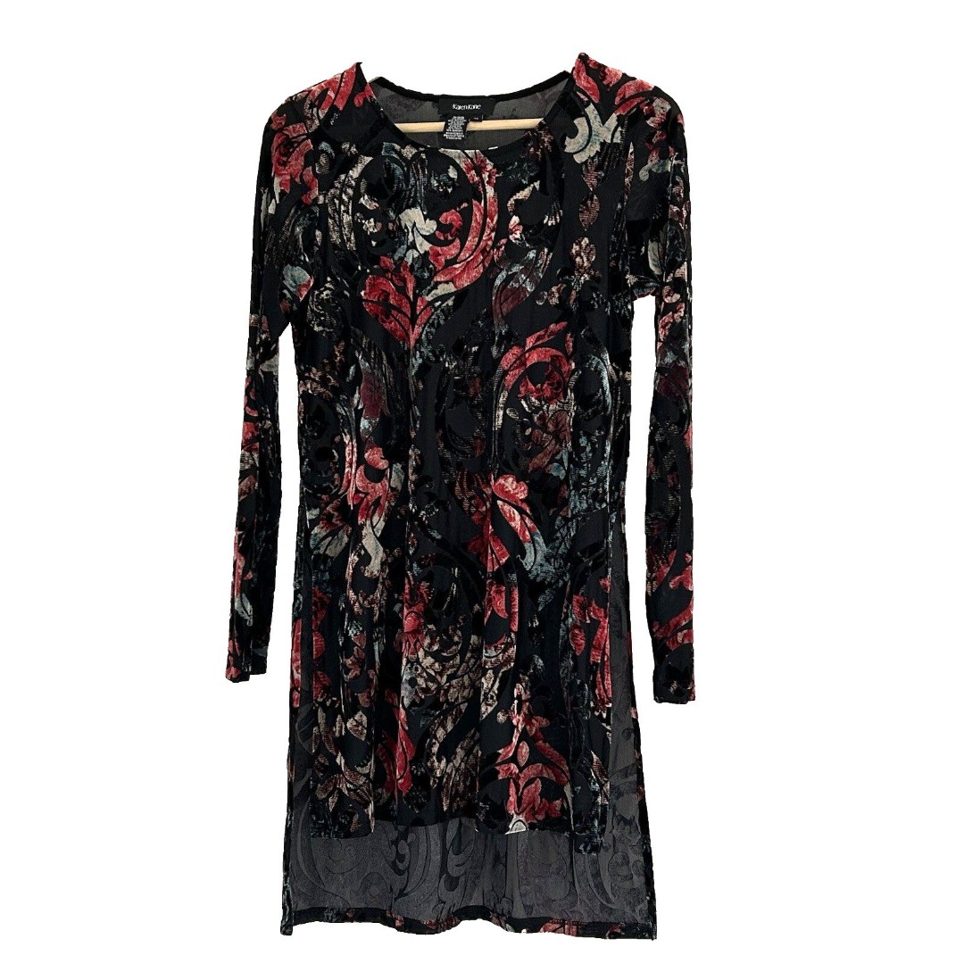 Karen Kane Velvet Burnout Tunic Top Size Medium Floral Side Slit High Low Hem