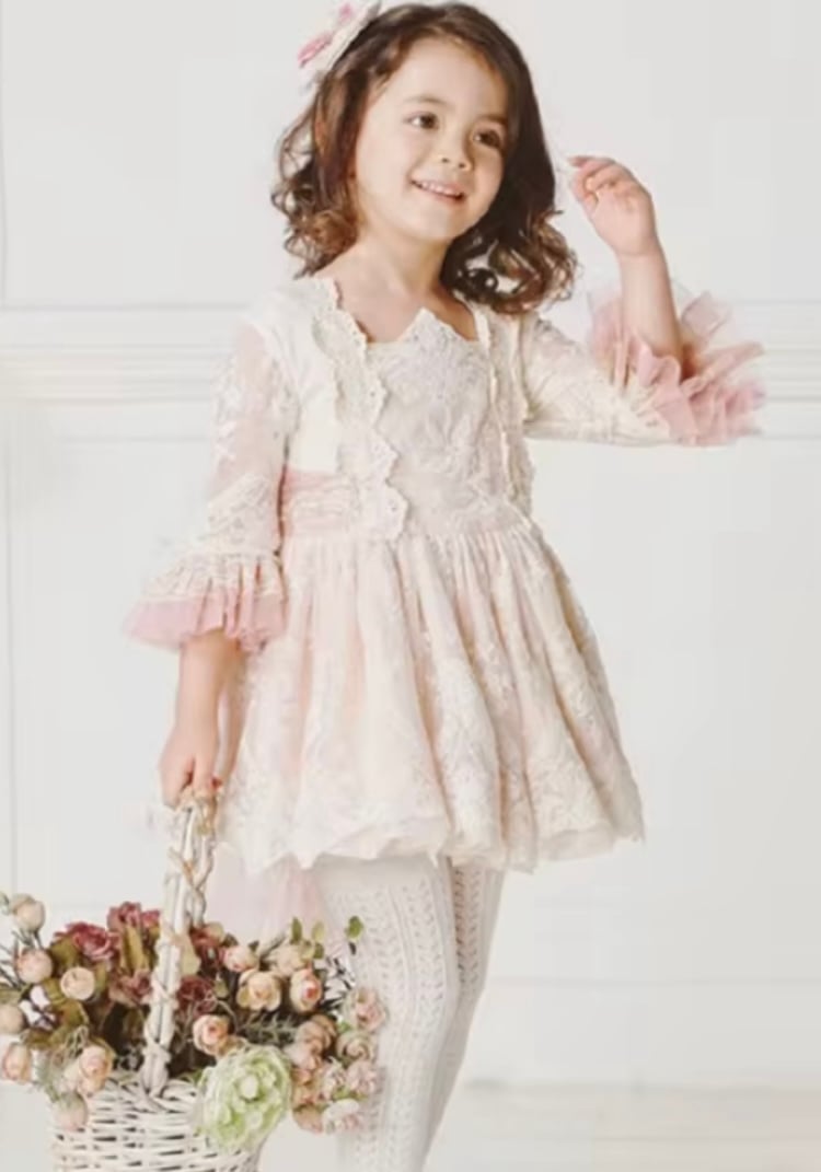 Dolce Petit 3T Spanish Dress Pink Full Party Cotton Lace 3/4 Sleeve 250 MSRP
