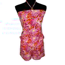Lilly Pulitzer Terry Cloth Halter Floral Retro Romper Pink Orange Womens Small