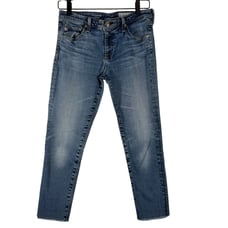 Adriano Goldschmied Women Stretch Raw Hem Crop Skinny Jeans Mid Rise Med Wash 30