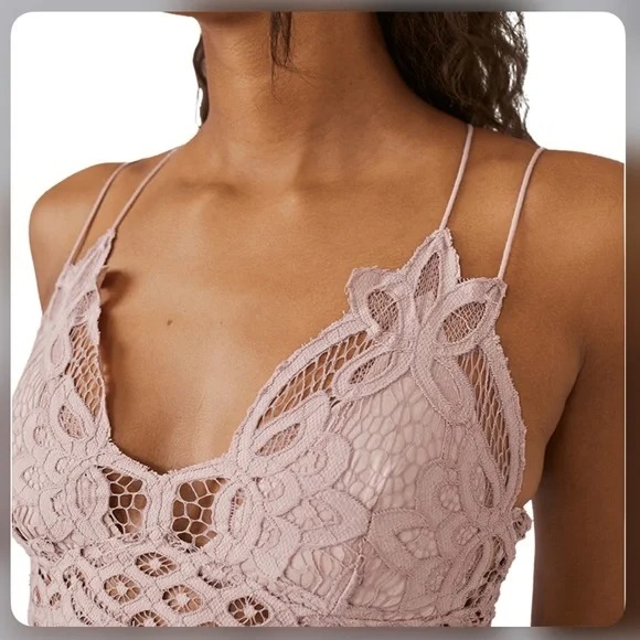 FREE PEOPLE Adella Lace Bralette XS Oyster Dusty rose