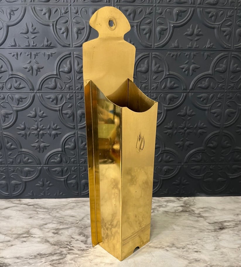 Vintage Brass Fireplace Match Stick Holder
