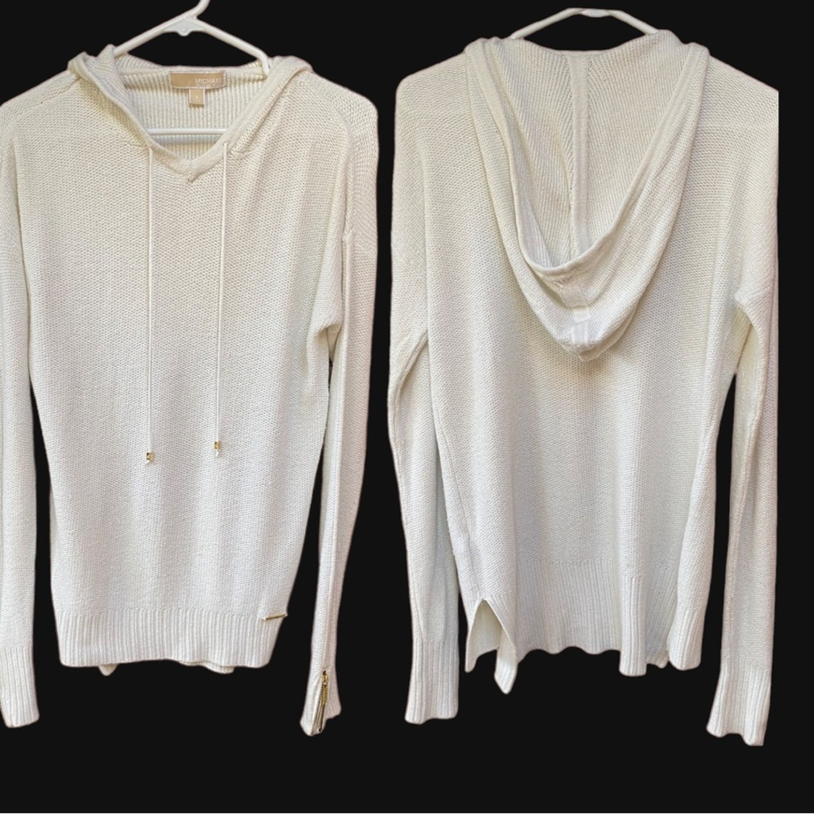 Michael Kors Super Soft hooded Sweater slit sides Zipper on Sleeves S