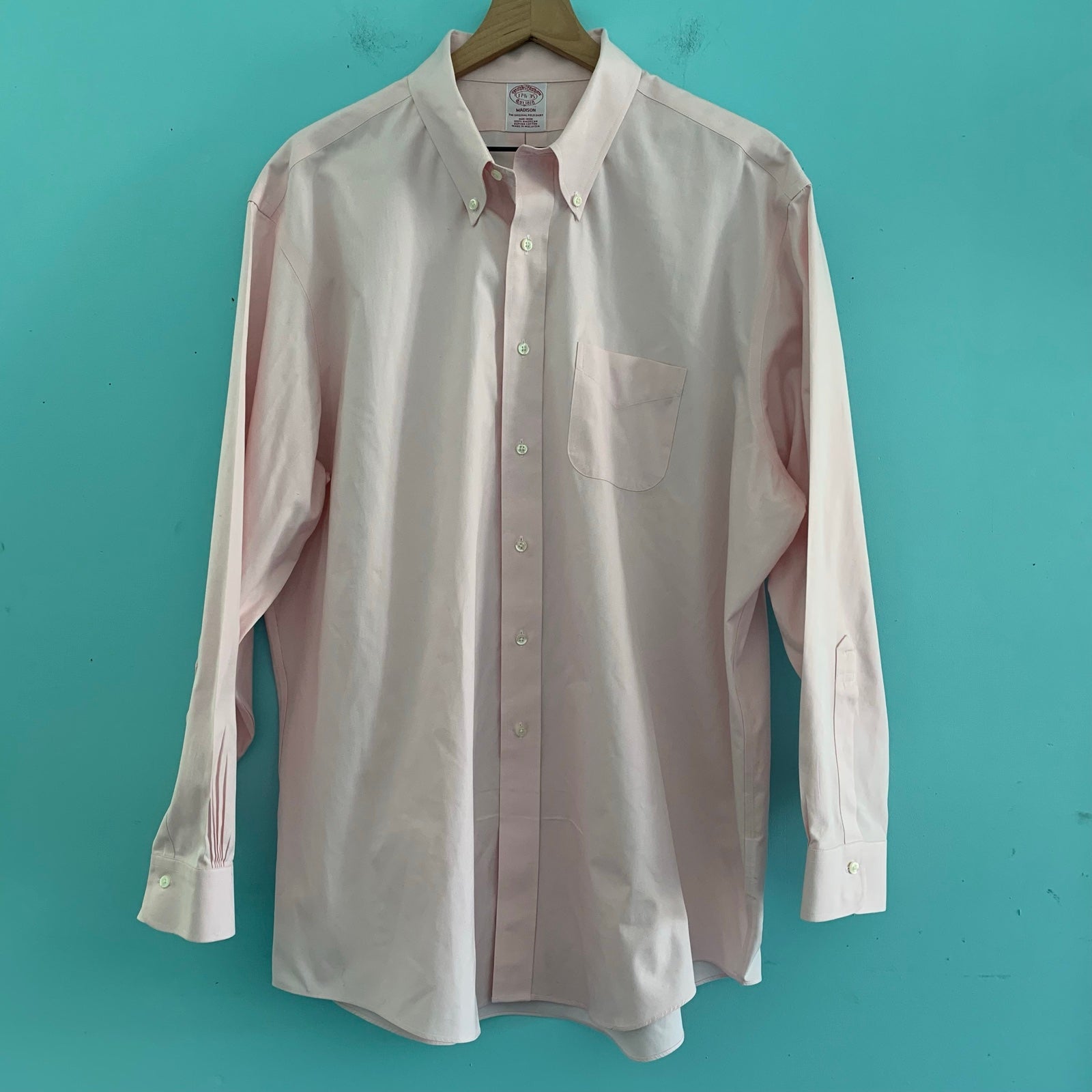 Brooks Brothers Madison Relaxed Supima Cotton Non Iron Oxford Dress Shirt 17.5