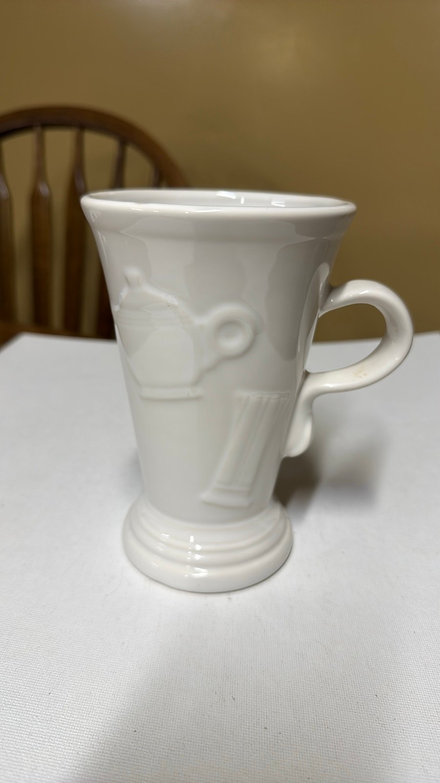 Fiesta Ware White Retired Embossed Pedestal Mug 16 Ounce Made In The USA Vintage