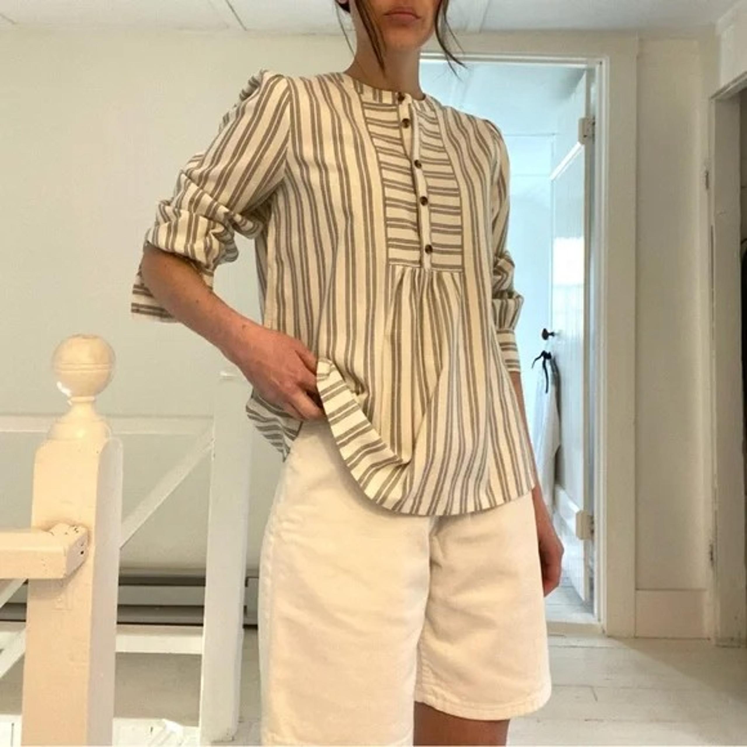Madewell Leysfield Popover Shirt Jaques Stripe Dark Nightfall Size M Retail $80