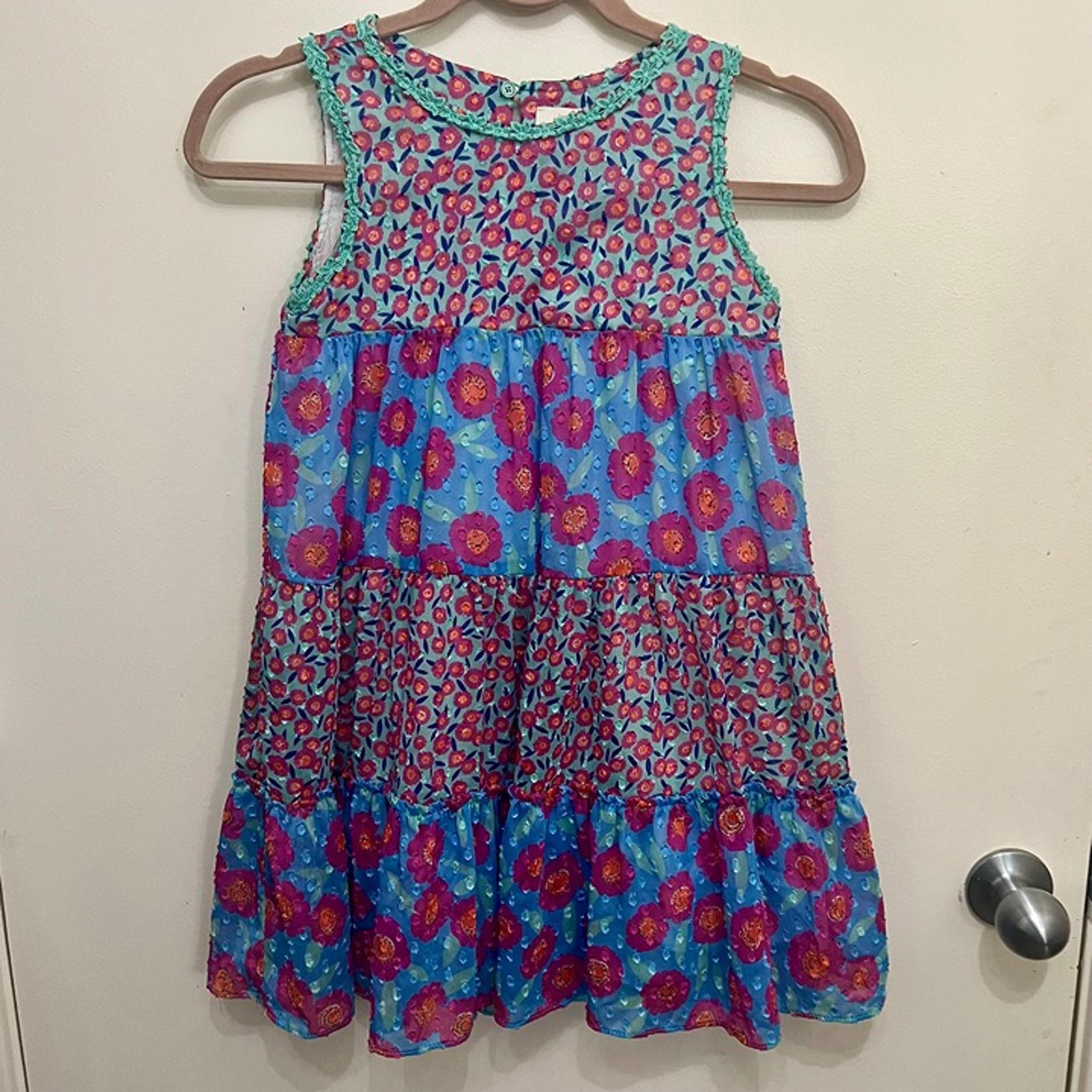 Kate Spade New York Girls Floral Swiss Dot Dress A Line Tiered Trapeze Size 8Y