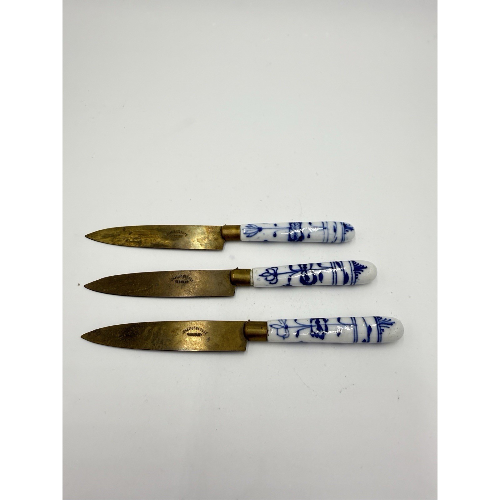UCHATIUS Bronze Blue Onion Handle Germany Fruit Knives Porcelain Set