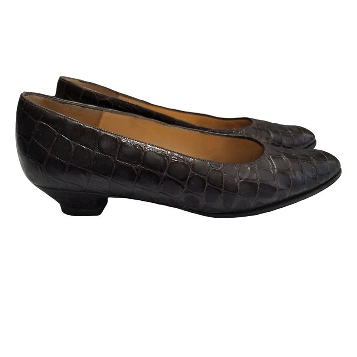 Vintage Charles Jourdan Size 5 Leather Black Shoes Reptile Print Made In France